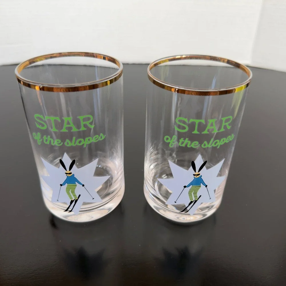 Anthropologie Highball Glasses Unisex OS Clear NEW Star of the Slopes Ski Bunny